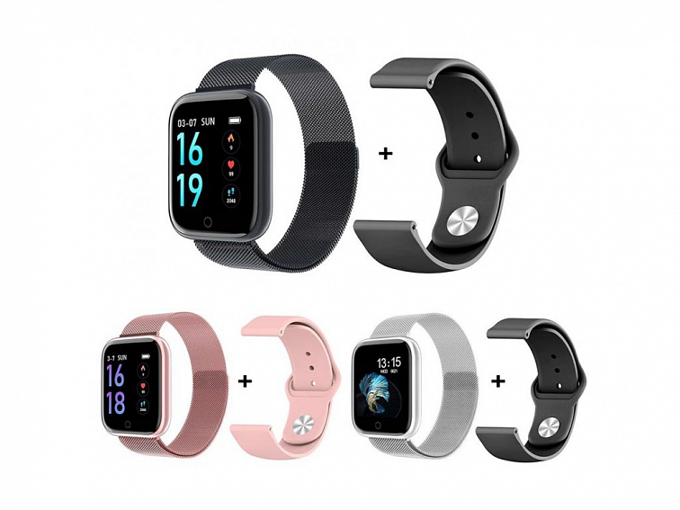 Smart hodinky s kovovým + silikonovým řemínkem v balení T80S