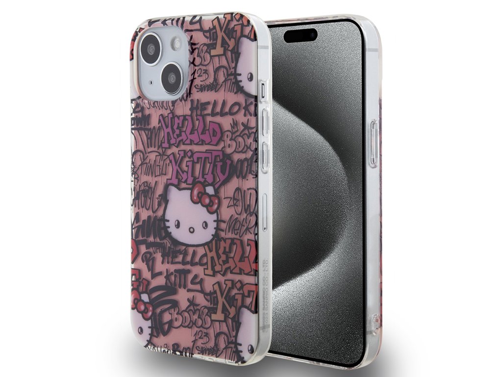 59043 hello kitty hardcase iml tags graffiti kryt na iphone 15 ruzovy