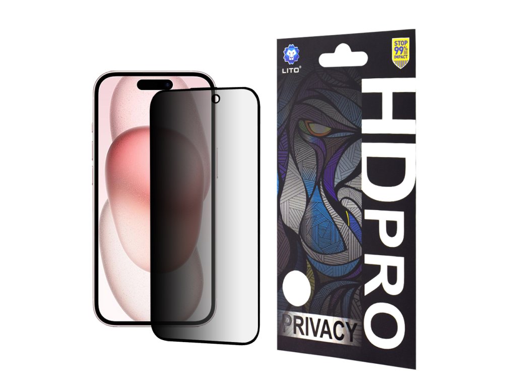 59445 lito hd pro privacy ochranne sklo na iphone 15 cierne
