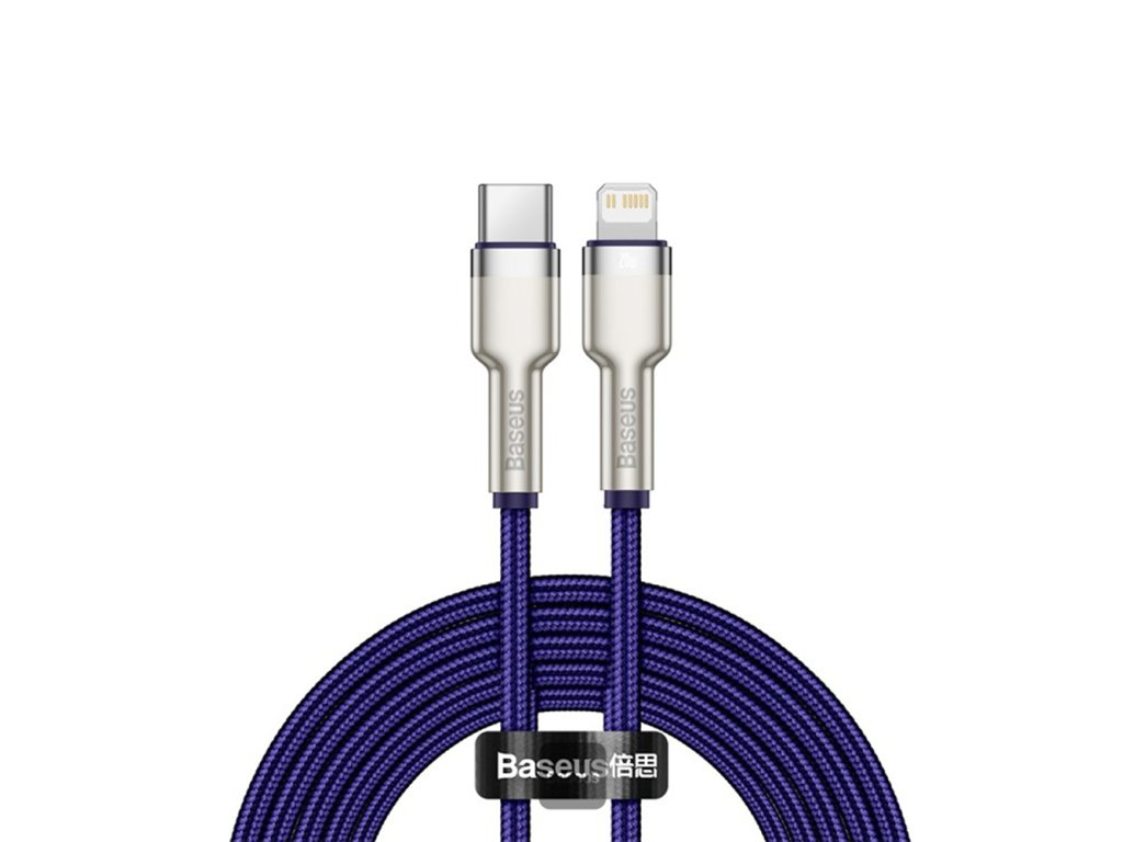 91068 baseus datovy kabel cafule series metal type c na lightning 20 w 2 m fialovy