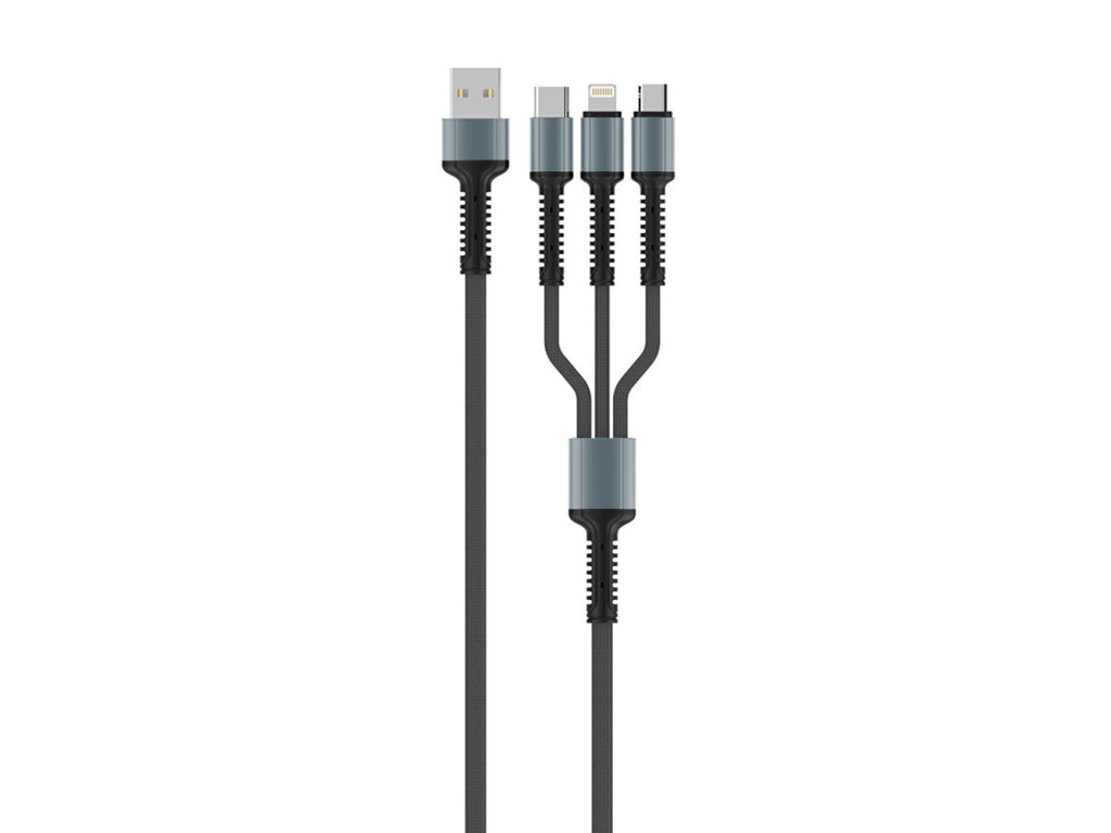 91290 colorway datovy kabel 4v1 usb na lightning micro usb type c 20 w 4 a nylon 1 2 m sivy
