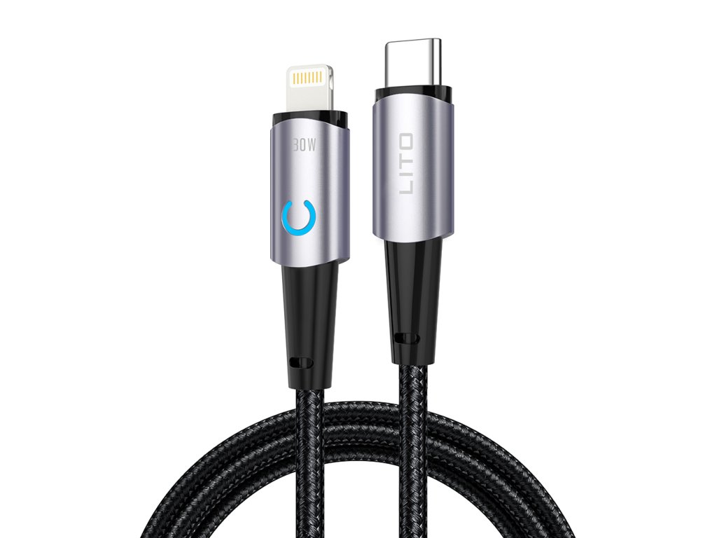 91128 lito datovy kabel type c na lightning rychle nabijanie 30 w led indikacia 1 m cierny
