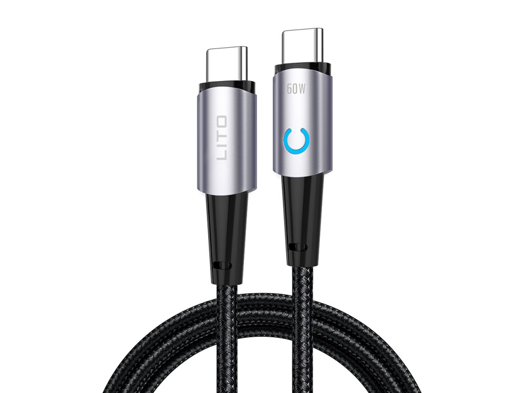 91131 lito datovy kabel type c na type c rychle nabijanie 60 w led indikacia 1 m cierny