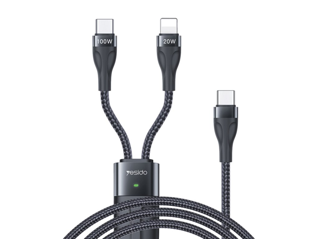 90876 yesido datovy kabel type c na type c lightning 100 w 480 mbps 1 4 m cierny