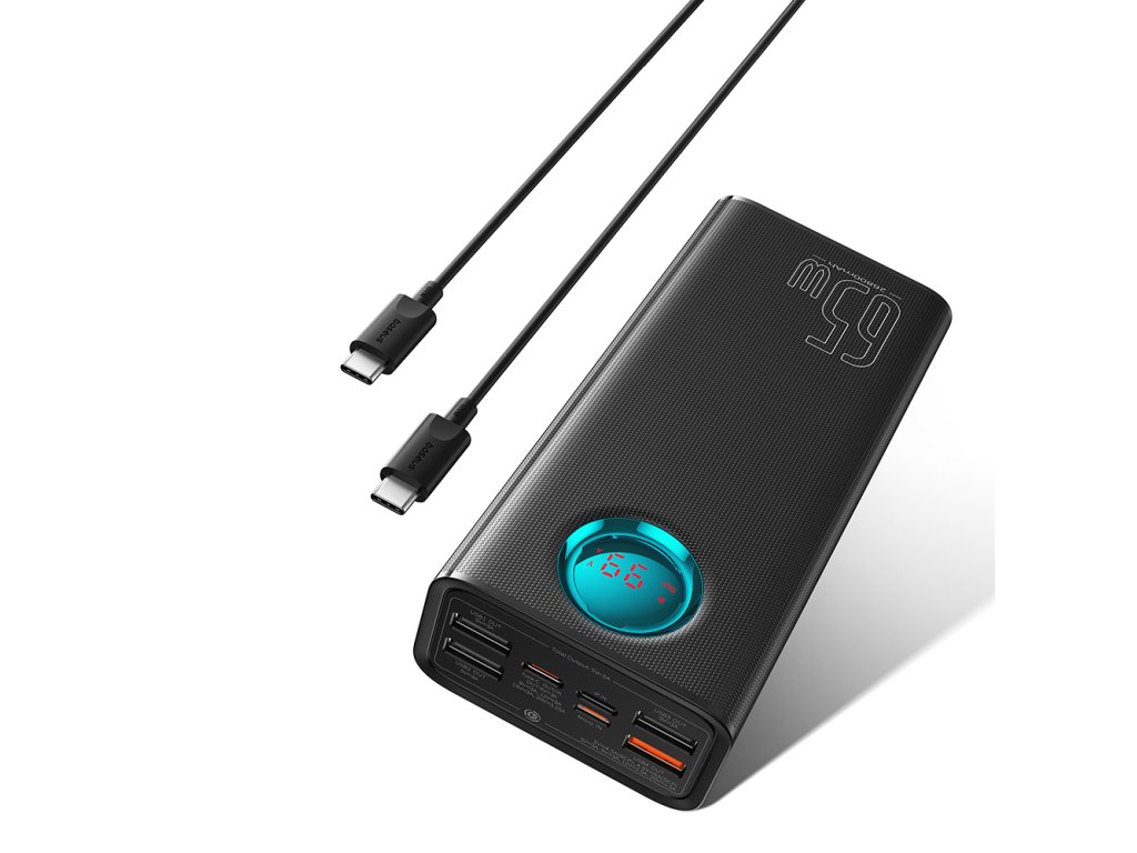 103374 baseus power banka 4x usb type c lightning micro usb rychle nabijanie 65w 26800mah kabel usb c cierna