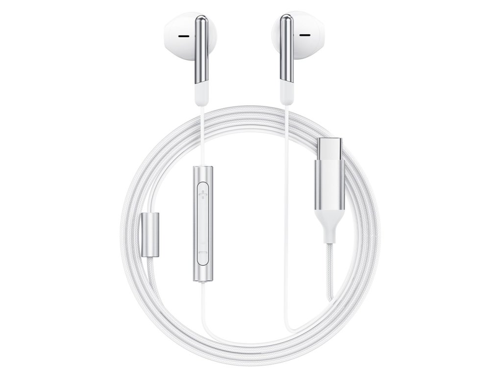 114087 acefast wired earphones l3 kablove sluchadla type c half in ear s mikrofonom proti zamotaniu flexibilne 1 2m biele