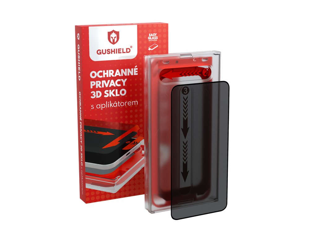38093 gushield ochranne privacy 3d sklo s aplikatorom iphone 15 plus zatmavujuce