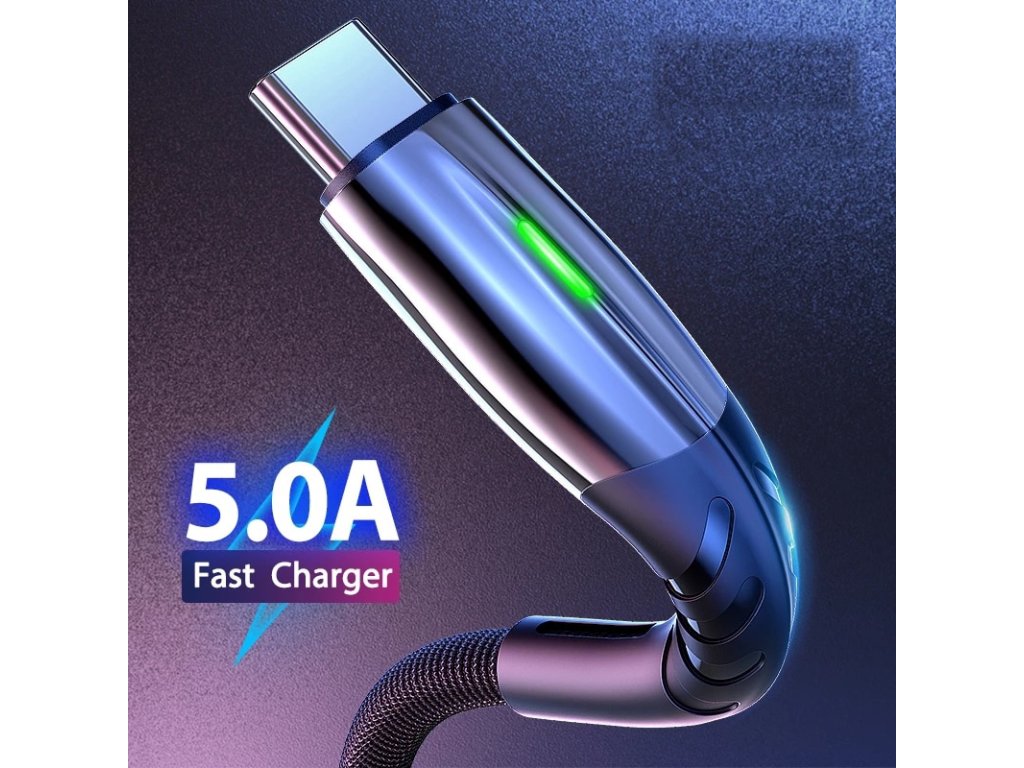 USB Type C TURBO 5A rýchlonabíjací + data LED kábel (Barva Modrá, Délka 2M)