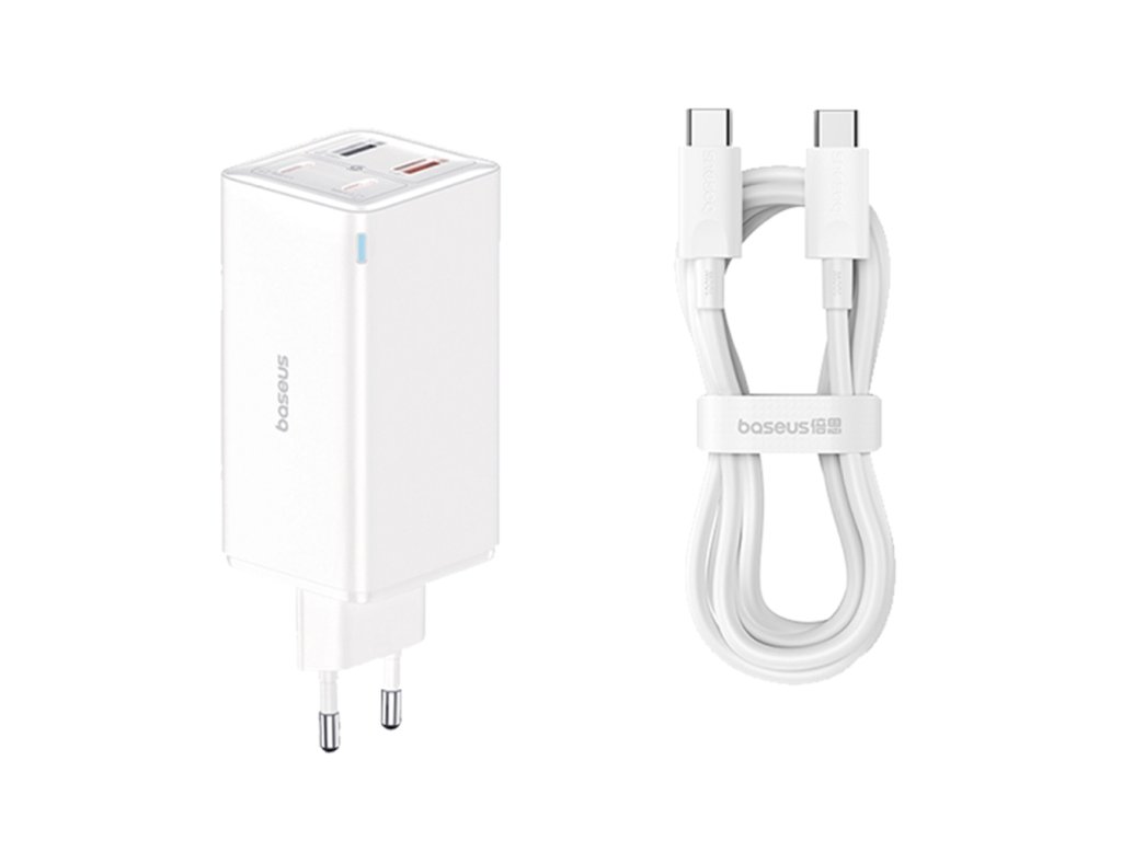 40913 baseus nabijacka do zasuvky 230v gan6 pro p10162705212 00 2x usb 2x type c 100w s kablom type c 100w 20v 5a 1 m biela