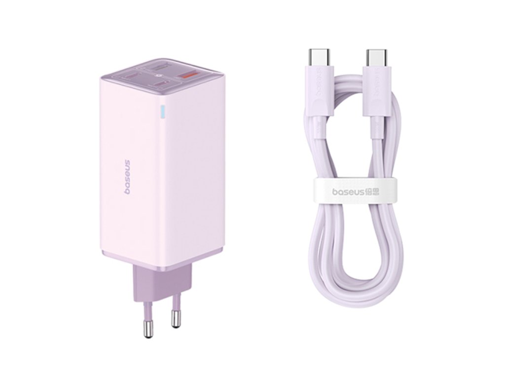 40919 baseus nabijacka do zasuvky 230v gan6 pro p10162705532 00 2x usb 2x type c 100w s kablom type c 100w 20v 5a 1 m fialova