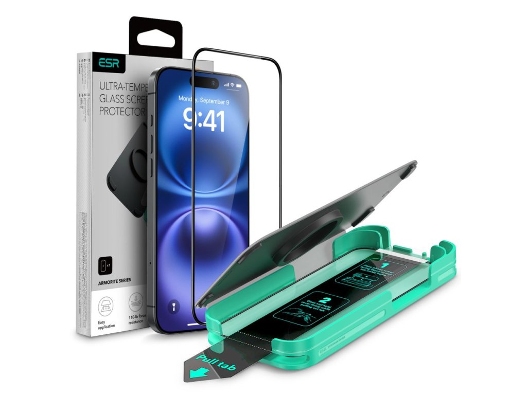 50928 esr armorite tvrdene sklo pre iphone 16 plus cierne