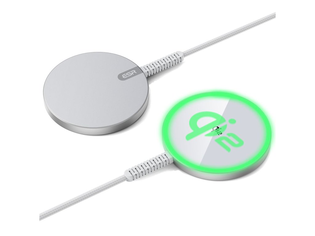 41051 esr mini magneticka bezdrotova nabijacka halolock qi2 kompatibilna s magsafe 15w s kablom type c 1 5 m strieborna