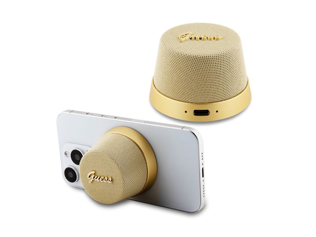49386 guess speaker stand magnetic script metal bezdrotovy reproduktor guwsc3alsmd tws usb c bluetooth v5 3 700mah 3w zlaty