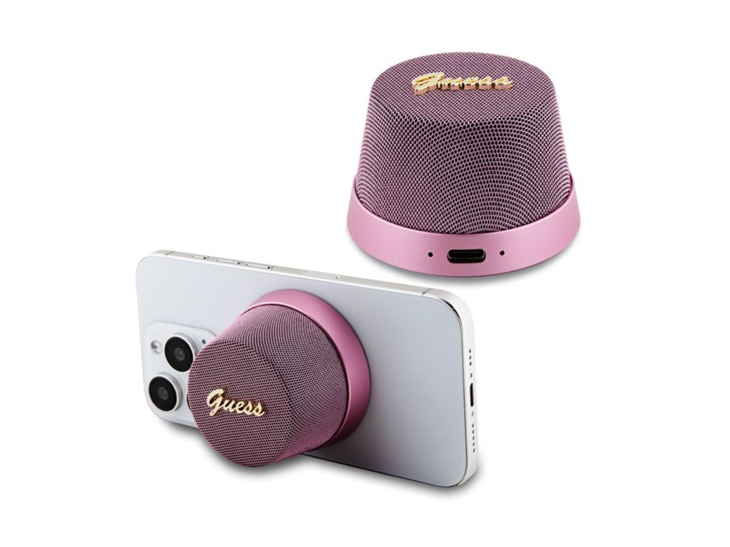 49395 guess speaker stand magnetic script metal bezdrotovy reproduktor guwsc3alsmp tws usb c bluetooth v5 3 700mah 3w ruzovy