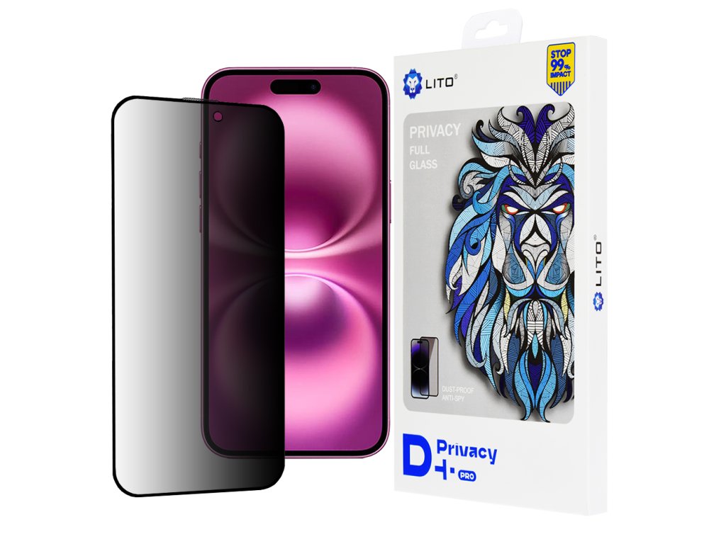51279 1 lito d pro privacy tvrdene sklo pre iphone 16 plus cierne s ochranou sukromia