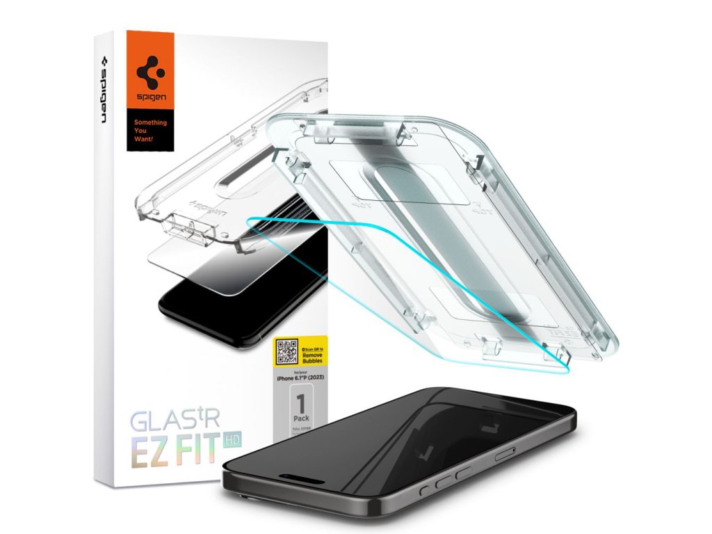21631 spigen glas tr ez fit ochranne sklo na iphone 15 pro transparentna