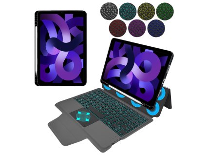35506 techsuit keytab pro puzdro s rgb bezdrotovou klavesnicou a drziakom na stylus ipad air 4 2020 air 5 2022 air 11 2024 cierne