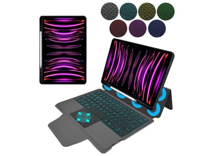 35515 techsuit keytab pro puzdro s rgb bezdrotovou klavesnicou a drziakom na stylus ipad pro 11 2018 2020 2021 2022 cierne