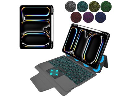 35614 techsuit keytab pro puzdro s rgb bezdrotovou klavesnicou a drziakom na stylus ipad pro 11 2024 cierne