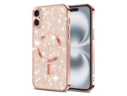57078 techsuit kryt luxury glitter s magsafe pre iphone 16 plus ruzovo zlaty