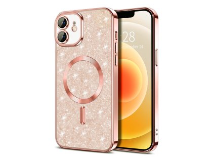 50121 techsuit luxury glitter magsafe puzdro pre iphone 12 ruzovo zlate rose gold