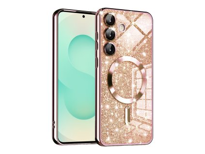 53349 7 techsuit luxury glitter magsafe puzdro pre samsung galaxy s25 plus ruzovo zlate rose gold