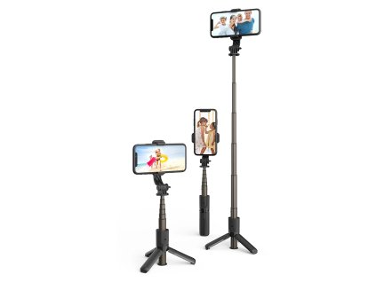 57561 techsuit mini selfie stick l10 so stabilnym stojanom dialkovym ovladanim bluetooth 360 otocenim hlinikovou konstrukciou 68 cm cierny