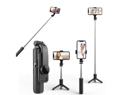 57558 techsuit mini selfie stick l11 so stabilnym stojanom bluetooth casovacom 360 otocenim 73 cm cierny