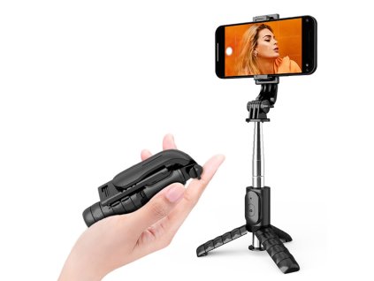 57567 techsuit mini selfie stick q11 so stabilnym stojanom dialkovym ovladanim bluetooth 360 otocenim nerezovou konstrukciou 74 cm cierny