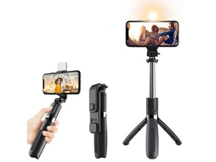 57564 techsuit selfie stick l02s so stabilnym stojanom dialkovym ovladanim bluetooth osvetlenim nerezovou konstrukciou 104 cm cierny