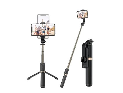 57570 techsuit selfie stick q03 so stabilnym stojanom dialkovym ovladanim bluetooth 360 otocenim hlinikovou konstrukciou 74 cm cierny