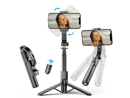 40994 techsuit selfie tyc l19s stabilny gimbal stativ s bluetooth dialkovym ovladanim doplnujucim svetlom 360 otacanim 70 cm cierna