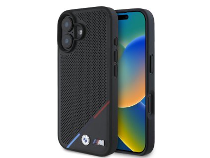 58782 bmw magsafe perforovany kryt m s trikolorou pre iphone 16 cierny