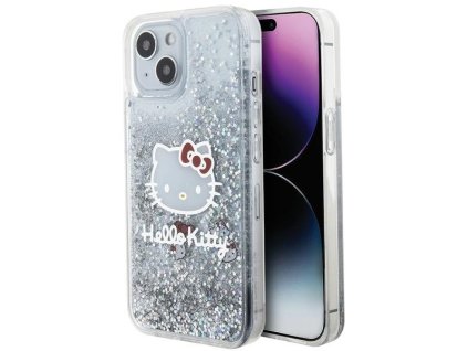 58998 hello kitty hardcase liquid glitter charms kitty head kryt na iphone 15 strieborny