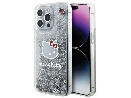 59004 hello kitty hardcase liquid glitter charms kitty head kryt na iphone 15 pro max strieborny