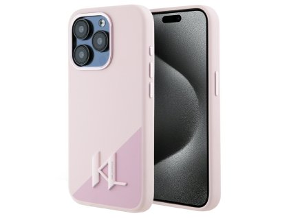 58695 karl lagerfeld silicone magsafe kryt na iphone 15 pro ruzovy shadow metal initial