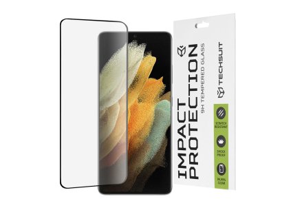 64617 techsuit 111d full cover full glue glass 3d curved screen ochranne sklo na samsung galaxy s21 ultra 5g cierne