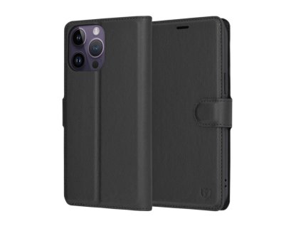 63813 6 techsuit leather folio puzdro na iphone 14 pro max cierny