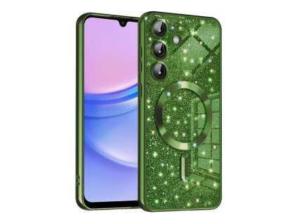 70305 techsuit luxury glitter magsafe puzdro na samsung galaxy a15 4g a15 5g tmavozeleny
