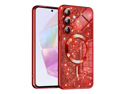 70314 techsuit luxury glitter magsafe puzdro na samsung galaxy a35 5g cerveny