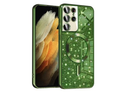 66924 techsuit luxury glitter magsafe puzdro na samsung galaxy s21 ultra 5g tmavozeleny