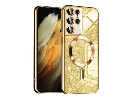 66933 techsuit luxury glitter magsafe puzdro na samsung galaxy s21 ultra 5g zlaty