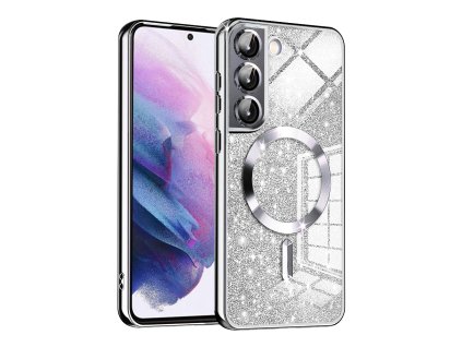 66969 techsuit luxury glitter magsafe puzdro na samsung galaxy s22 5g strieborny