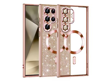 67008 techsuit luxury glitter magsafe puzdro na samsung galaxy s22 ultra 5g ruzovozlaty
