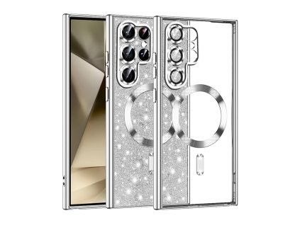 66990 techsuit luxury glitter magsafe puzdro na samsung galaxy s22 ultra 5g strieborny
