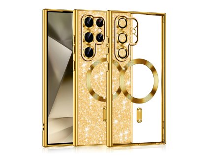 66993 techsuit luxury glitter magsafe puzdro na samsung galaxy s22 ultra 5g zlaty