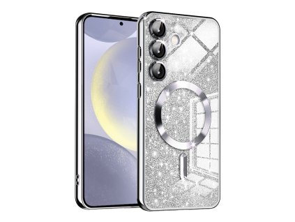 67134 techsuit luxury glitter magsafe puzdro na samsung galaxy s24 plus strieborny