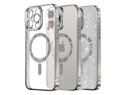61203 techsuit luxury glitter magsafe kryt na iphone 16 pro strieborny