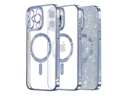 61206 techsuit luxury glitter magsafe kryt na iphone 16 pro svetlo modry
