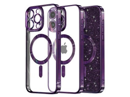 61209 techsuit luxury glitter magsafe kryt na iphone 16 pro tmavo fialovy